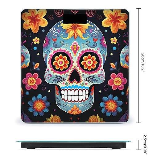 Sugar Skulls Scale with LCD Precision Weighing Scales Sturdy Tempered Glass Weight Scales Easy-to-Read Anti-Slip Weight Digital Bathroom Scale for Daily