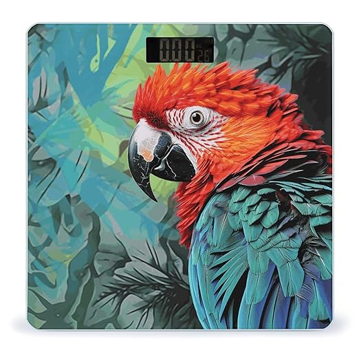 Colorful Parrot Bathroom Scale for Body Weight Bathroom Digital Electronic Weighing Scale with Back Lit LED Display Sturdy Tempered Glass Weight Watchers Scales 400lb