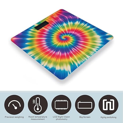 Tie Dye Rainbow Scale for Body Weight Digital Bathroom Scale Toughened Glass High Precision Scales for Body Weight with Large LCD Backlight Display Weight Scales