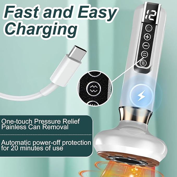 Intelligent Handheld Massage Tool for Anti - Cellulite Electric Cupping Device with 12 Suction Modes. This Fat Remover Massager is suitable for Arms Legs Back and can be Used at Home. (white)