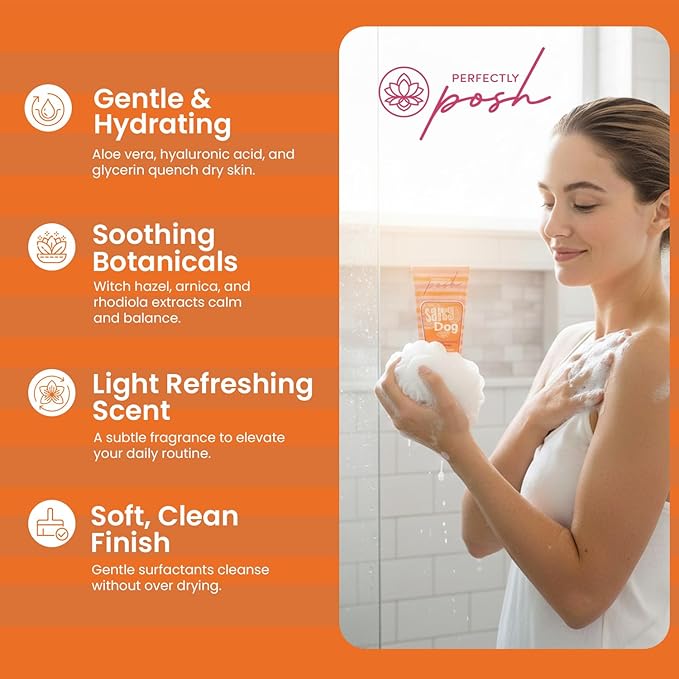 Perfectly Posh - Salty Dog Cleansing &amp Hydrating Body Wash - Aloe Cleanser with Hyaluronic Acid Botanical Extracts &amp Grapefruit Sea Salt Scent - 177ml