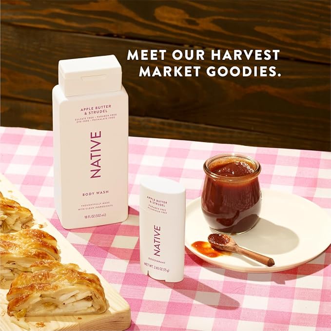 Native Body Wash with Naturally Derived Ingredients - Apple Butter and Strudel - For Women &amp Men Sulfate Paraben &amp Dye Free Leaving Skin Soft and Hydrating | Fall Bundle 18 oz - 2Pk