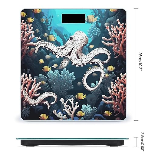 Marine Life Bathroom Scale for Body Weight Bathroom Weighing Scale with Backlit LCD Display Highly Accurate Measures Weight Up to 180kg