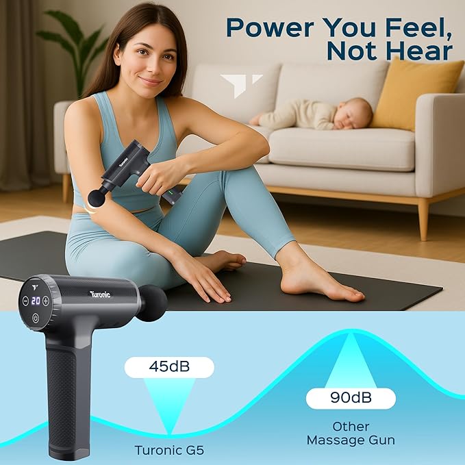 Turonic Professional Handheld Massage Gun - Deep Tissue Percussion Massager 20 Speeds 7 Heads Quiet Powerful Portable Cordless Great for Athletes Personal Use Shoulder Foot Back Body GM5
