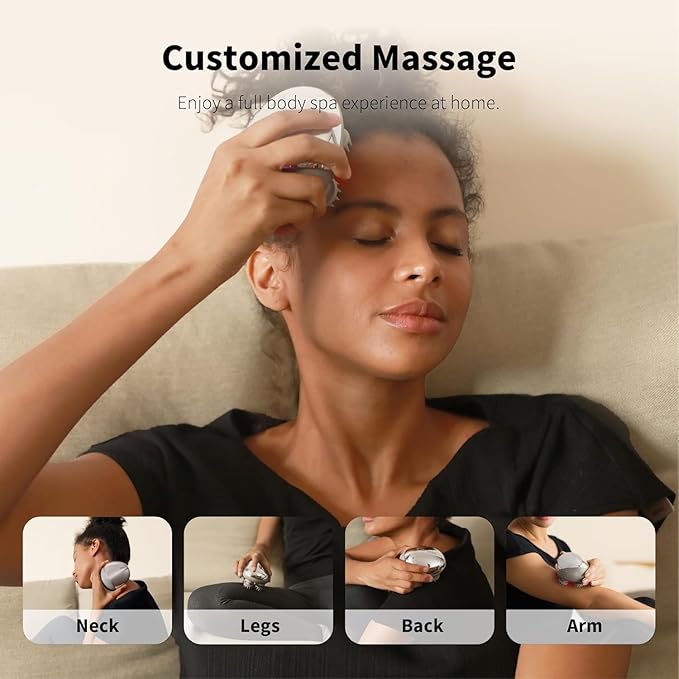 Breo Portable Mini Scalp Massager – IPX7 Waterproof Rechargeable Head Massager for Scalp Relax Stress Relief Tool with Bamboo Wood Charging Base Removable Massage Nodes (Silver with Base)