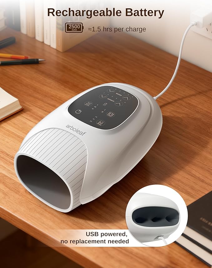arboleaf Hand Massager with Heat and Compression for Women Men Mom Dad 6 Modes and 3 Heating Options Cordless &amp Powerful Hand Massager for Finger Wrist Palmand Lower Forearm
