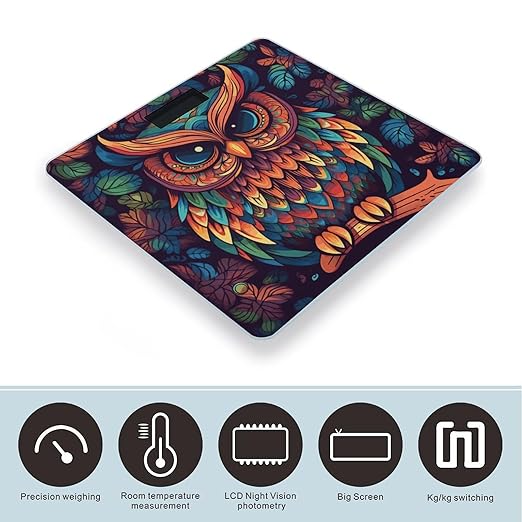Digital Bathroom Scale for Body Weight Scale with Bright LCD Display High Accuracy Step-On Technology Auto On/Off Color Owl Pattern Digital Scales 400 Lbs /180kg