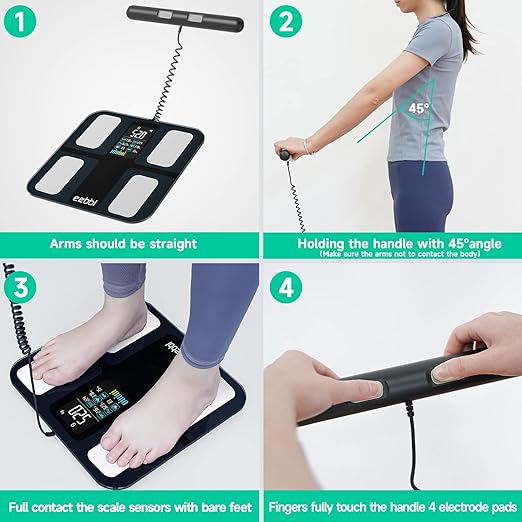 EEBBL Weight Scale for Body Fat with Handle 20 Precise Body Biological Analyzer Digital Bathroom Weighing Bluetooth Scale Body Composition Monitor Health Analyzer 400 lbs - Blackwith Baby/Pet Mode