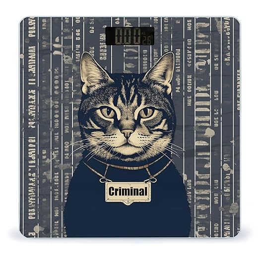 Criminal Cat Pictures Scale for Body Weight Sturdy Tempered Glass Weighing Scales with LCD Display Accurate Digital Bathroom Scale Convenient Body Fat Smart Scales 400lb