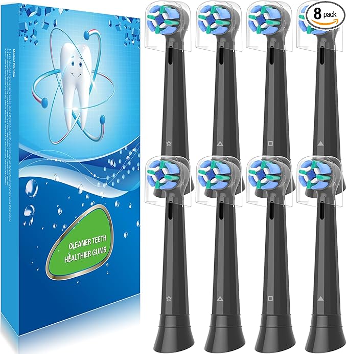 8 Pack Replacement Toothbrush Heads Compatible with Oral B iO Brush Heads for Oral-B iO 2/3/4/5/6/7/8/9/10/7G Series with Covers Black