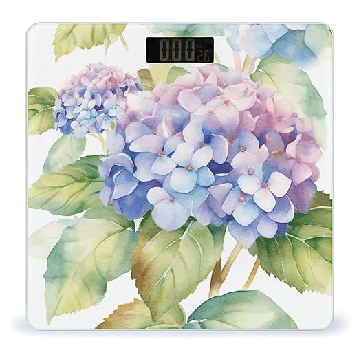 Hydrangea Watercolor Bathroom Scale for Body Weight LCD Display Digital Bathroom Scale Tempered Glass Bathroom Weight Scales Fashion Smart Scales for Home Bedroom 400 Lb