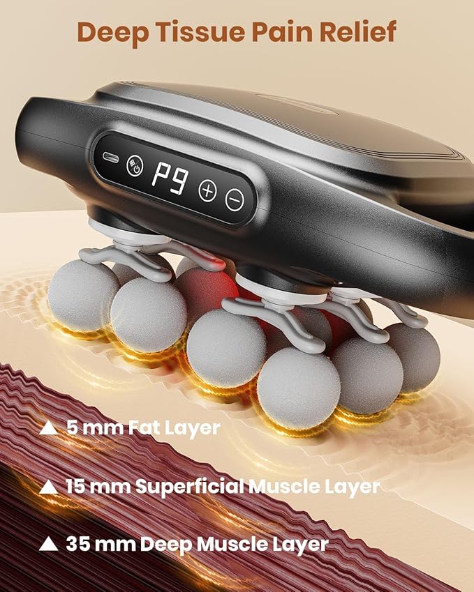 12-Head Massage Gun Deep Tissue Back Massager with 9 Adjustable Intensities &amp 9 Modes Electric Percussion Massager Gun Tool for Back/Shoulders/Legs/Arms/Neck (12 Head)