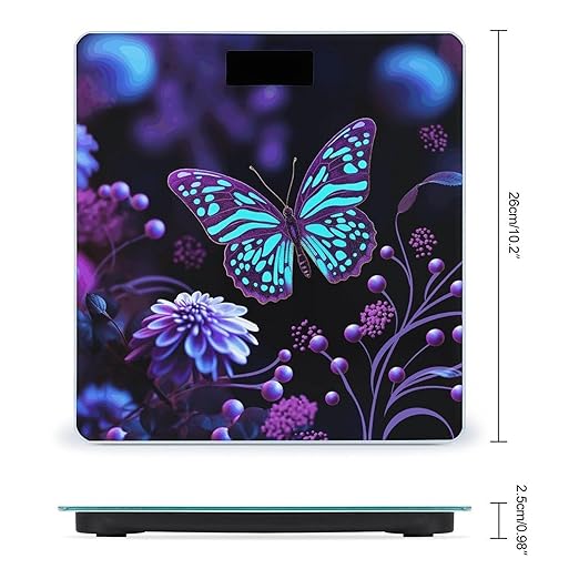 Purple Butterfly and Flowers Scale for Body Weight Sturdy Tempered Glass Weighing Scales with LCD Display Accurate Digital Bathroom Scale Convenient Body Fat Smart Scales Easy Read
