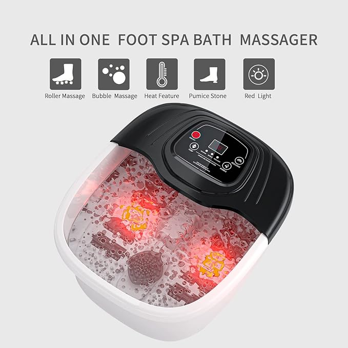 Foot Spa Bath Massager with Heat Epsom SaltBubbles Vibration and Red Light Tub for Stress ReliefFoot Soaker Christmas Gifts Birthday Gifts for Mom Dad Women Men Her Him
