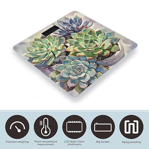 Green Plants Bathroom Scale for Body Weight Bathroom Weighing Scales with Back Lit LED Display Sturdy Tempered Glass Body Weight Bathroom Scale 400lb Weighing