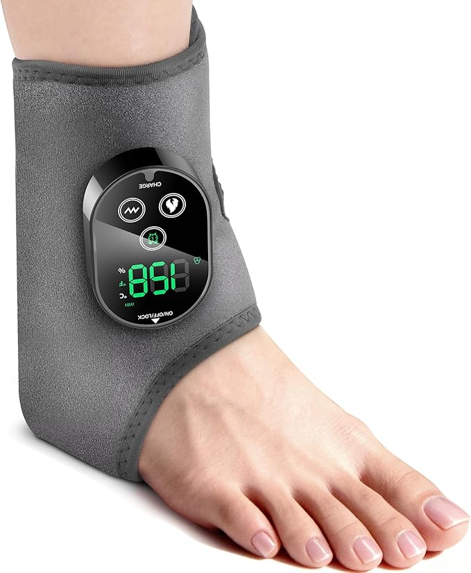 Cordless Foot and Ankle Massager for Pain Relief Ankle Heating Pad with Massage Foot Massage with Heating Foot Heel Pain Relief Adjustable Timer 6 Heat Levels 3 Vibration Modes Single One