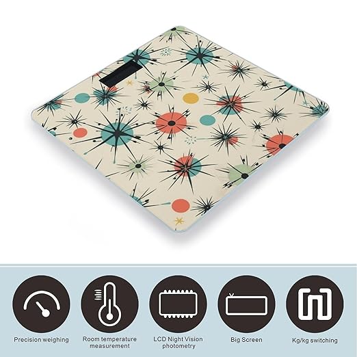 Atomic Stars Retro Pattern Scale for Body Weight Accurate Digital Bathroom Scale Toughened Glass High Precision Scales Smart Weight Scales with Large LCD Backlight Display Weighing Machine