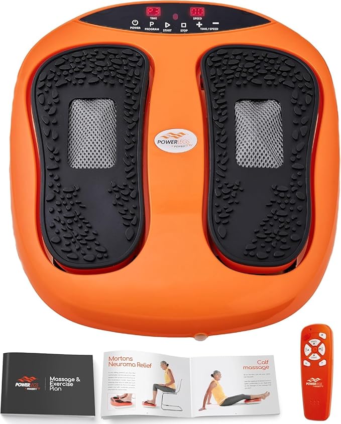 Power Legs Electric Foot Massager Machine with Remote Control Adjustable Speed Vibration - Calf Massager - Feet Massager for Neuropathy Pain Relief Plantar Fasciitis Leg Blood Circulation (Orange)