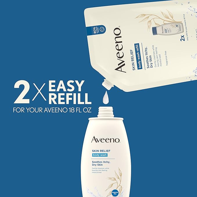 Aveeno Skin Relief Body Wash Fragrance Free Refill 36 Fl. Oz with Aveeno Skin Relief Fragrance-Free Moisturizing Body Wash