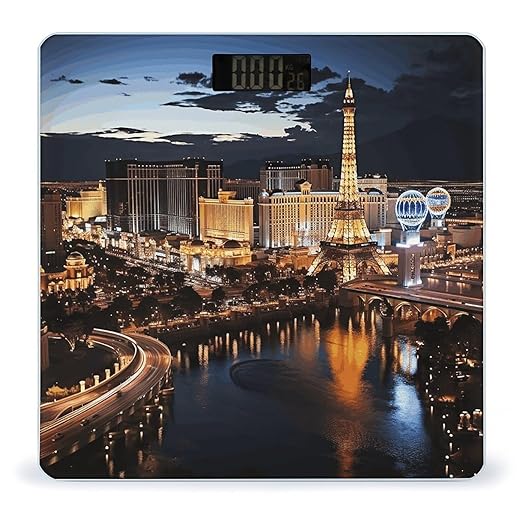 Las Vegas Night ViewScale for Body Weight with LCD High Precision Weighing Scales Fashion Sturdy Tempered Glass Weight Scales Easy-to-Read Digital Bathroom Scale for Daily 400lb