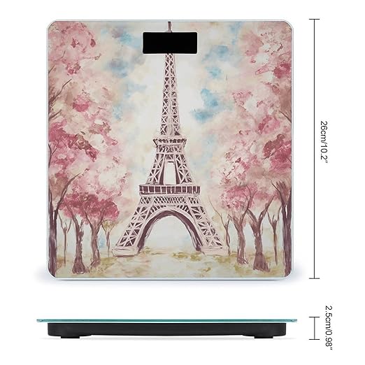 Beautiful Eiffel Tower Paris Scale for Body Weight Anti-Slip Tempered Glass Digital Bathroom Scales Clear LCD Display Weighing Scale Safe Rounded Corners Smart Scales