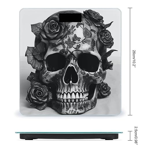 Black Skull Rose Scale for Body Weight Highly Accurate Digital Bathroom Scale Sturdy Tempered Glass Weighing Scales with LCD Display Fashion Body Fat Smart Scales 400lb