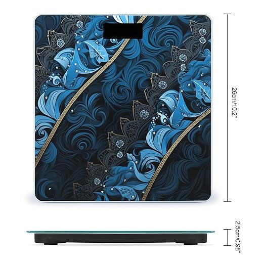 Blue and Black Pattern Scale for Body Weight Highly Accurate Digital Bathroom Scale Sturdy Tempered Glass Weighing Scales with LCD Display Fashion Body Fat Smart Scales 400lb