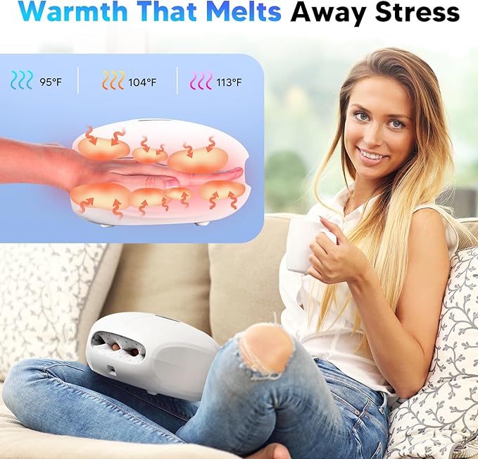 arboleaf Hand Massager with Heat and Compression Hand Massage Machine for Her Him Adjustable Intensity for Custom Comfort Rechargeable Portable Small Finger Massager