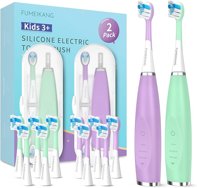 Kids Electric Toothbrushes 2 Pack Smart Sonic Toothbrush for Boys and Girls 3 4 5 6 7 8 9 10 11 12 (Purple+Mint 2 Pack)