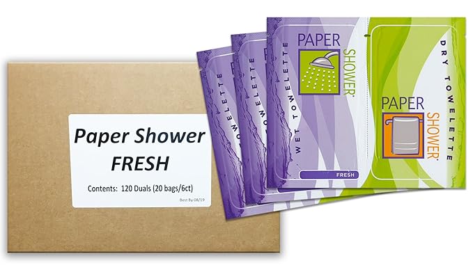 Paper Shower-Fresh 120 Body Wipe Packs-A Wet and Dry Towel In Each Pack