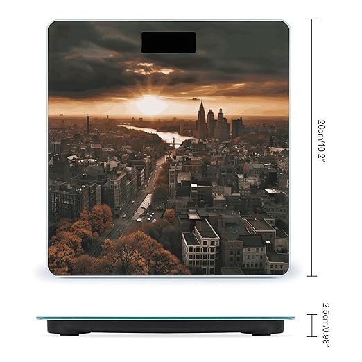 York City Sunset Picture Bathroom Scale for Body Weight with High Precision Large LCD Backlight Display Digital Weighing Scale with BMI Capacity Up to 180kg