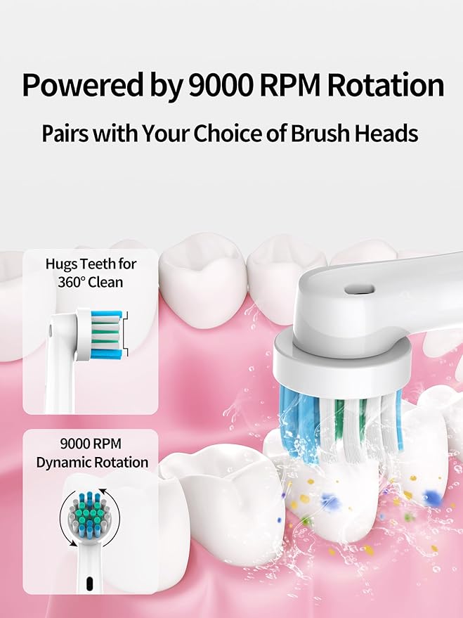 Rotating Electric Toothbrush for Adults with 4 Modes Round Head and USB Charging Base - for Sensitive Gums IPX7 Waterproof (White)