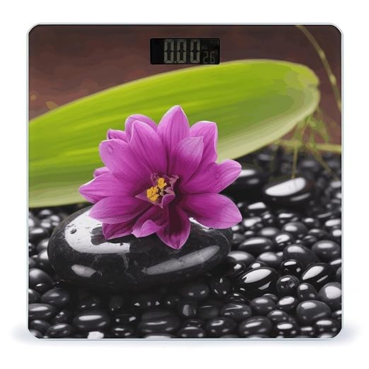 Purple Flower with Black Stone Scale for Body Weight Sturdy Tempered Glass Weighing Scales with LCD Display Accurate Digital Bathroom Scale Convenient Body Fat Smart Scales 400lb