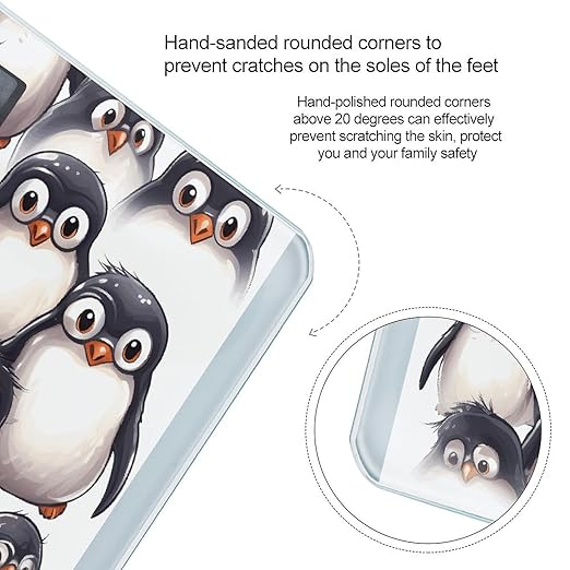 Cute Baby Penguins Sketch Digital Bathroom Scale for Body Weight Weighing Scale with Backlit LCD Display High Precision Measurements &amp Measures Weight Up to 180kg