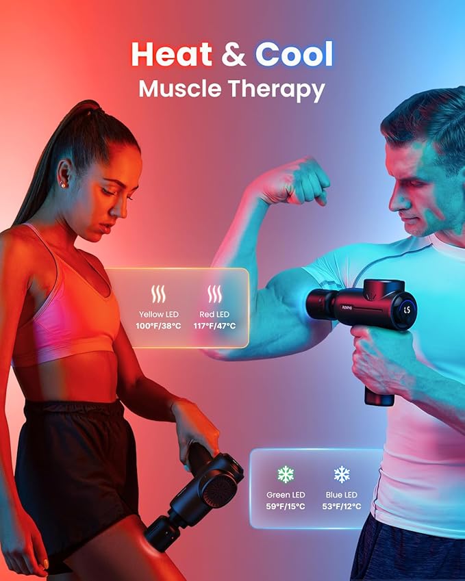 RENPHO Massage Gun with Heat and Cold Portable Percussion Muscle Deep Tissue Massager with Charging Stand Active+ Thermacool Deluxe