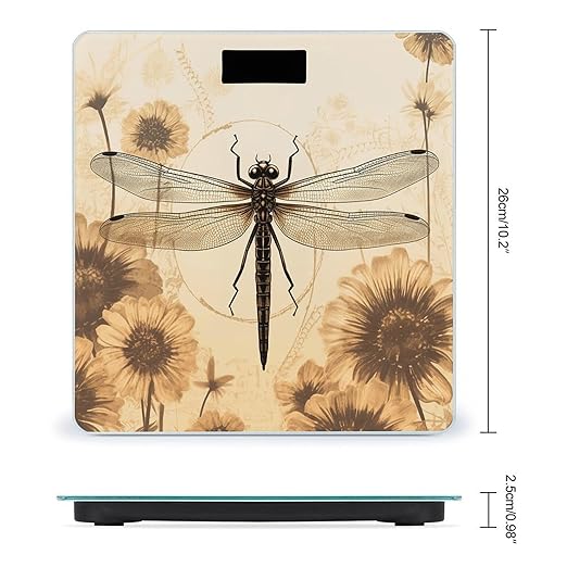 Dragonfly on Sunflower Scale for Body Weight Accurate Digital Bathroom Scale Toughened Glass High Precision Scales Smart Weight Scales with Large LCD Backlight Display Weighing Machine