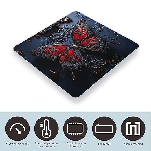 Red Butterfly Scale for Body Weight Accurate Digital Bathroom Scale Toughened Glass High Precision Scales Smart Weight Scales with Large LCD Backlight Display Weighing Machine