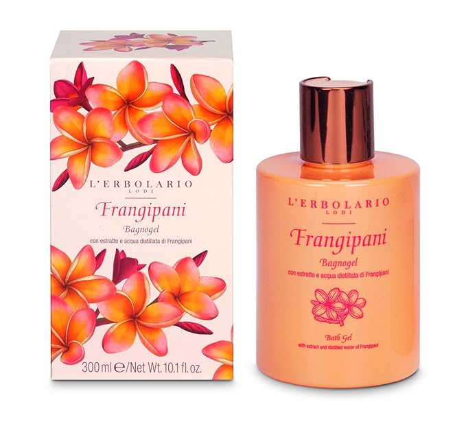 L'Erbolario Shower Gel – Moisturizing Body Wash with Citrus Floral Scent – Toning Body Soap for Smooth Skin and Delicate Care - Frangipani - 10.1 oz