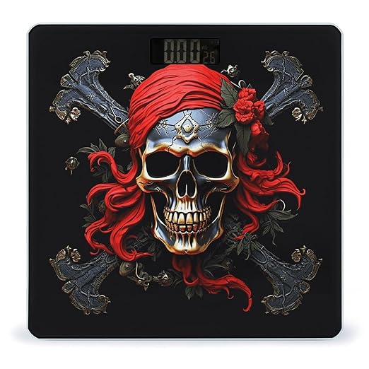 Pirate Skull Digital Bathroom Scale for Body Weight with High Precision Digital Weighing Scale with BMI Clear LCD Display and Step-On Measures Weight Up to 180kg