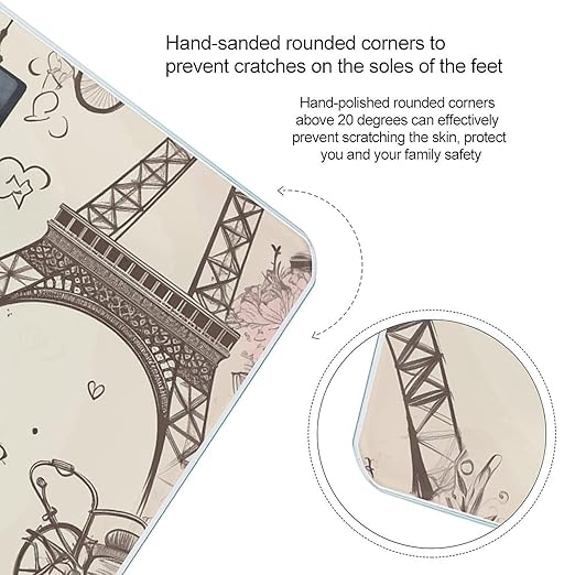 The Eiffel Tower and A Bicycle Scale for Body Weight Anti-Slip Tempered Glass Digital Bathroom Scales Clear LCD Display Weighing Scale Safe Rounded Corners Smart Scales