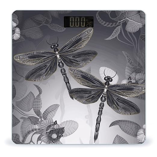 Dragonflies Grey Scale for Body Weight High Precision Digital Weight Scales with LCD Display Anti-Slip Sturdy Slim Tempered Glass Bathroom Scale for Home Use