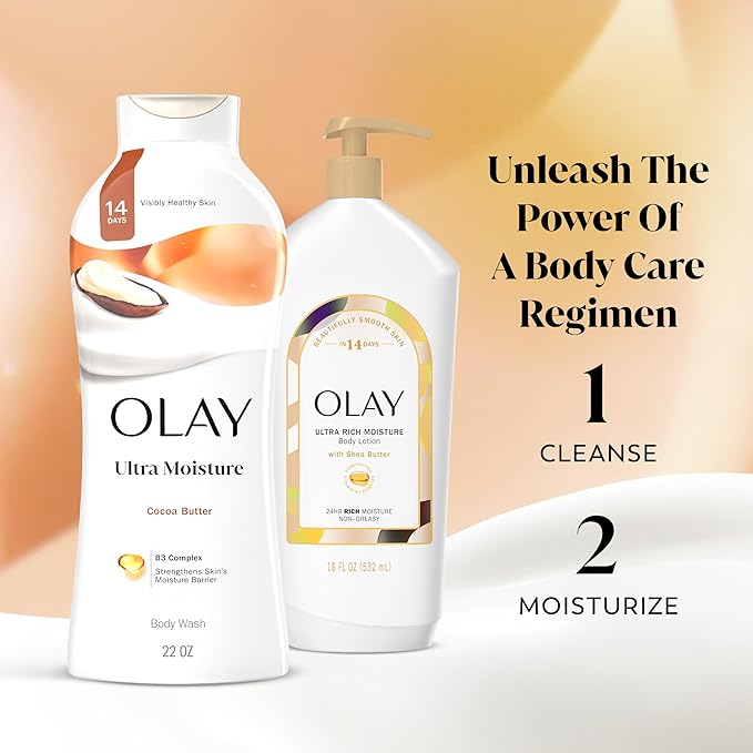 Olay Body Wash for Women Ultra Moisture 24hr Moisturizing Hydrating &amp Refreshing B3 Vitamin Complex Free of Parabens &amp Phthalates For All Skin Types Cocoa Butter Scent 22 fl oz (Pack o