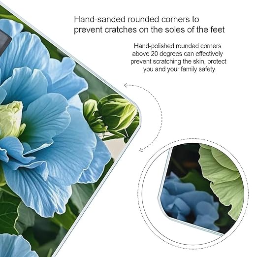 Green and Blue Hibiscus Flowers Scale for Body Weight Highly Accurate Digital Bathroom Body Scale Digital Bathroom Scales for People Anti-Slip Large LCD Display Smart Scales