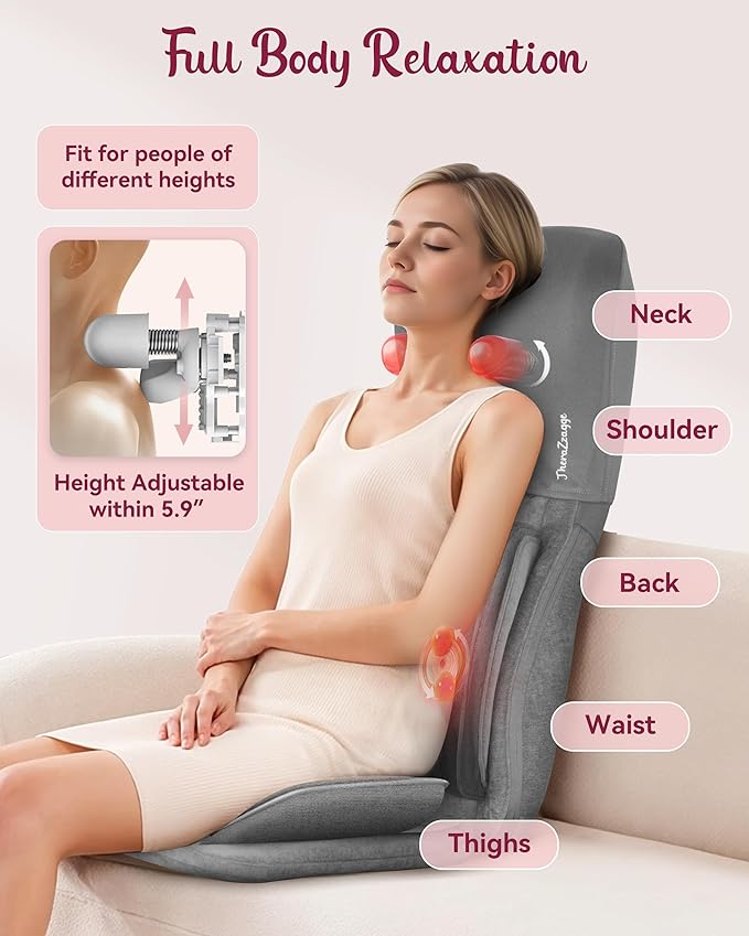Shiatsu Neck Back Massager with Heat Massage Chair Full Body with Compression Chair Massage Pad with Vibration Seat Massager for Home Office Chair Use