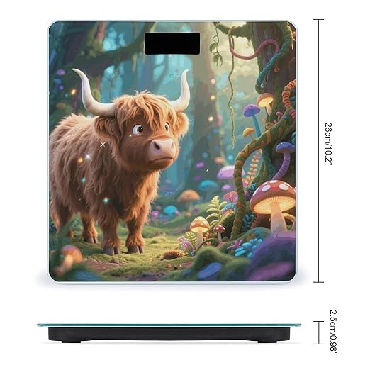 Cute Highland Cow Weight Scale Cute Bathroom Scale for Body Highly Accurate Digital Weighing Machine for People Compact LCD Display Scales with Sturdy Toughened Glass Scales
