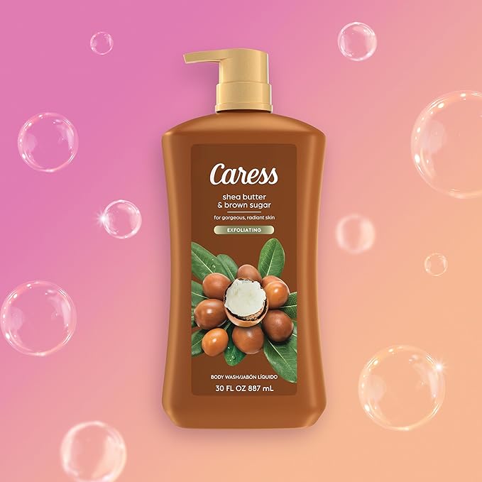 Caress Body Wash Shea Butter &amp Brown Sugar 2-Pack Moisturizing Body Wash for Gorgeous Radiant Skin Exfoliating Body Soap Liquid 30 Fl Oz