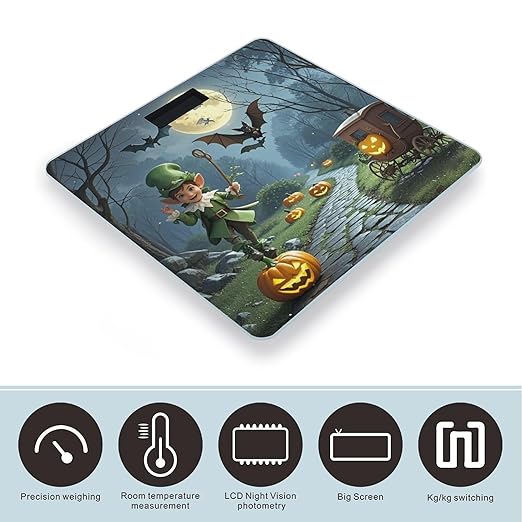 Elves and Bats Bathroom Scale for Body Weight Bathroom Weighing Scales with Back Lit LED Display Sturdy Tempered Glass Body Weight Bathroom Scale 400lb Weighing