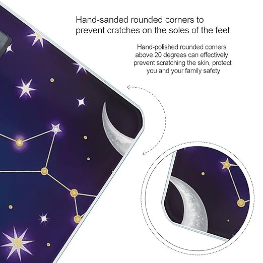 Celestial Pattern Weight ScaleClear LED Display Bathroom Digital Weighing ScaleTempered Glass Digital Bathroom Scale for Body Weight Capacity Up to 400 Lbs