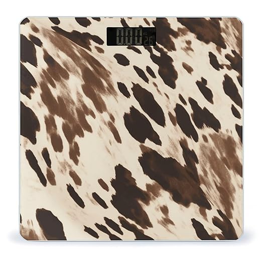 Cow Printed Scale for Body Weight Sturdy Tempered Glass Weighing Scales with LCD Display Accurate Digital Bathroom Scale Convenient Body Fat Smart Scales 400lb