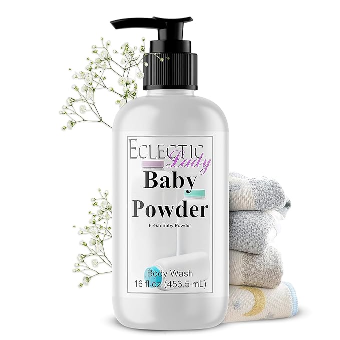 Eclectic Lady Liquid Pearl Body Wash - Baby Powder Scent 3-in-1 Use For Bubble Bath Hand Soap &amp Body Wash Phthalate-Free Baby Powder Fragrance Handcrafted in USA (16 oz)